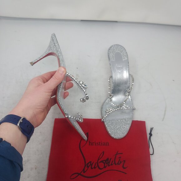 Christian Louboutin Silver Just Queen Crystal Bridal Wedding Heel Sandal - Picture 1 of 14
